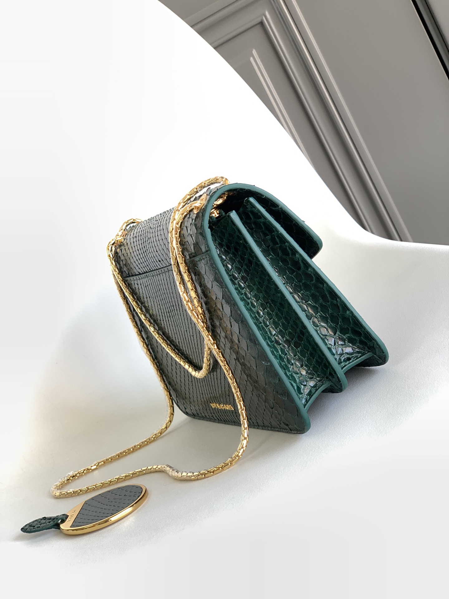 Bvlgari Serpenti Forever Medium Crossbody Bag in Dark Green Python Skin 